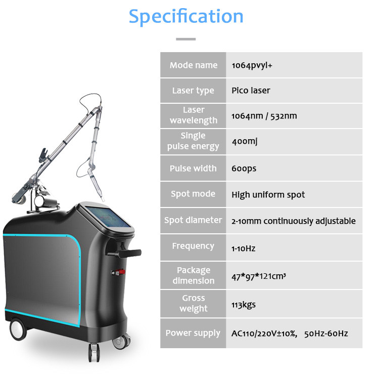 1064pvyl+ High Quality 1064nm & 532nm PicolaserPicosecond Laser Tattoo Removal Pigmentation Luxurious Equipment (9)
